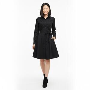 GARYGRAHAM422 Black XS Cotton Long Sleeve Fit & Flare Shirt Dress New w/ Tags